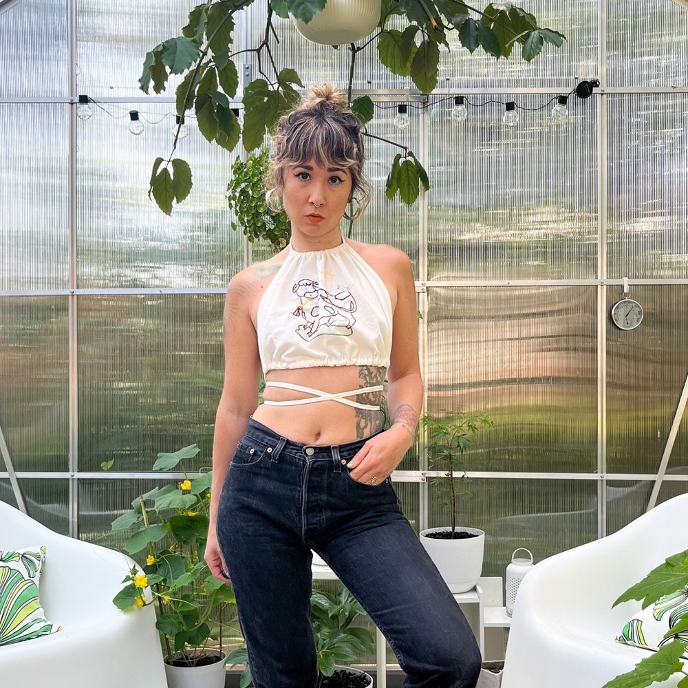 Handmade Embroidered Cow Cropped Halter